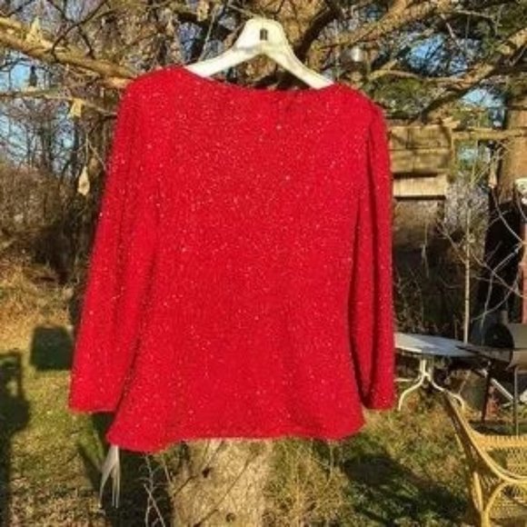 Laurence Kazar sparkly red beaded top L new with tags - Picture 2 of 5